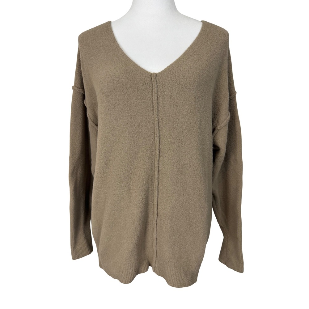 Wilfred Free Women Sweater M Brown V-Neck Exposed Seam Oversized Knit Top